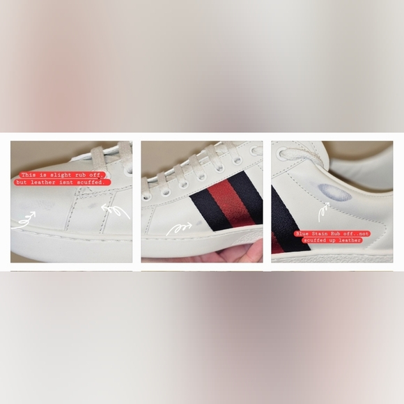 Like New - GUCCI ACE Navy/Red Web Leather Sneakers Mens7/Wmns 9 to 9.5. - Picture 13 of 16